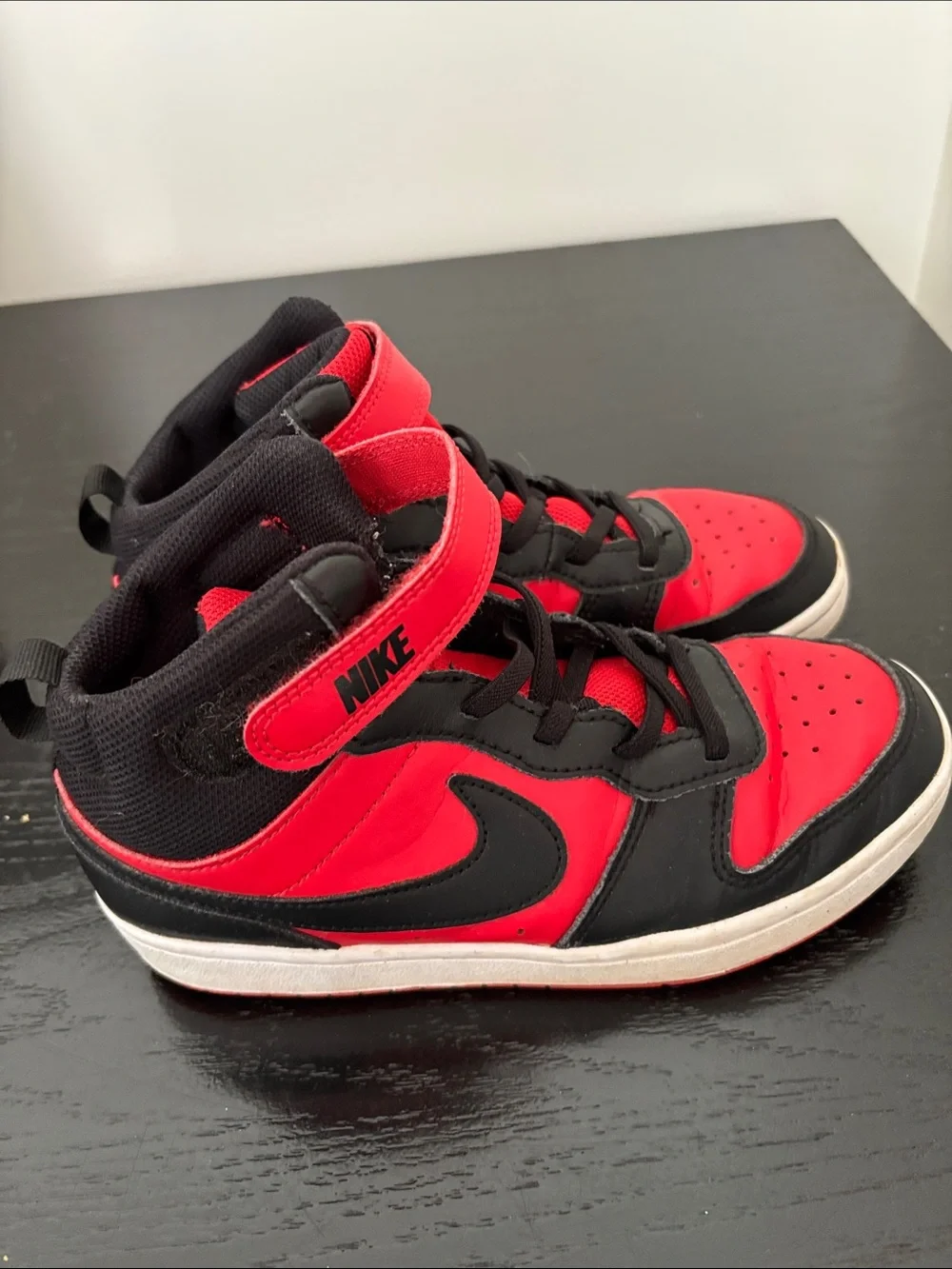 Nike Kids Red and Black Mid-Top Sneakers with Strap
